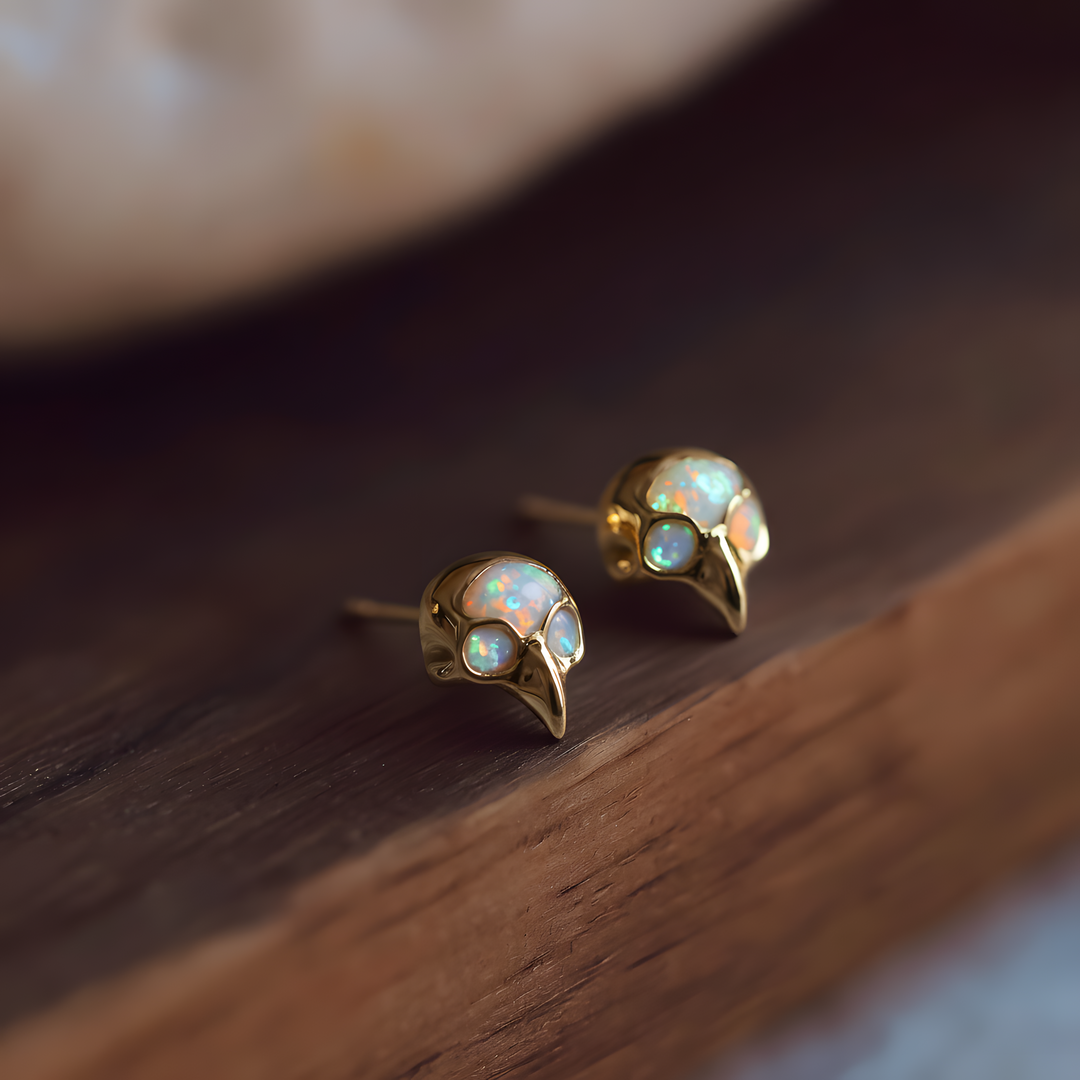 Bird Skull Opal Stud Earrings