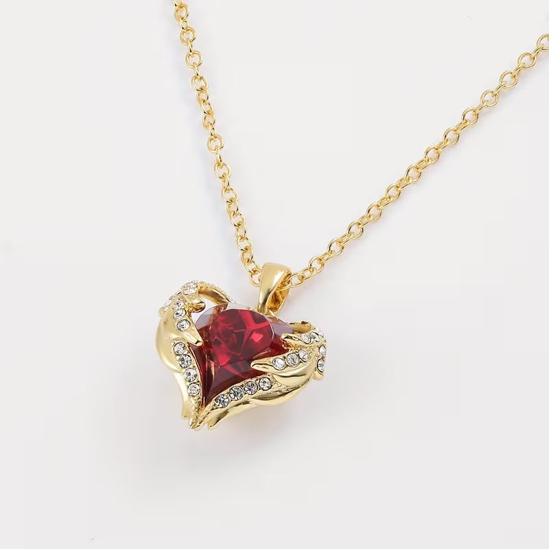 Angel Embrace Ruby Heart Necklace