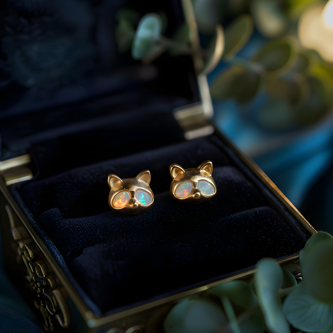 Raccoon Opal Stud Earrings