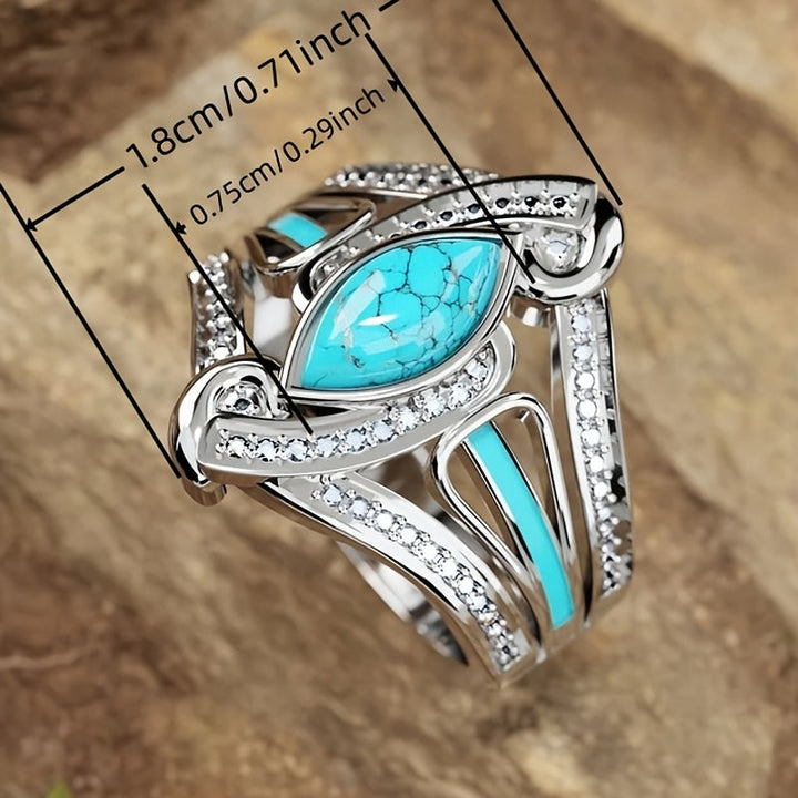 Elegant Bohemian White Gold Plated Turquoise Ring