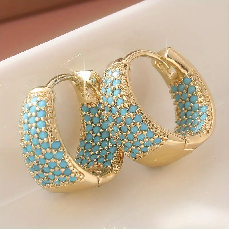 Golden-Tone Turquoise Beaded Hoop Earrings
