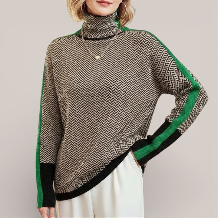 Camille | Contrast Stripe Roll Neck Jumper
