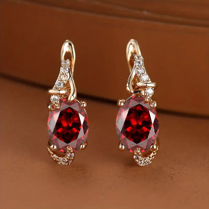 Crimson Twilight Drop Earrings (Gold)