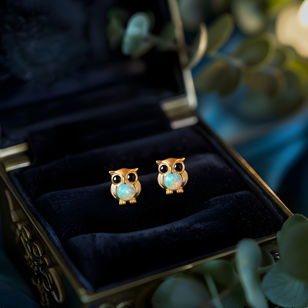 Owl Opal Stud Earrings