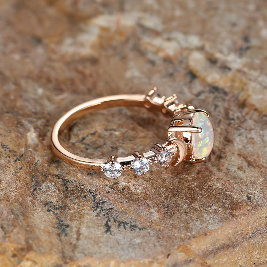 Opal Crescent Moon Ring