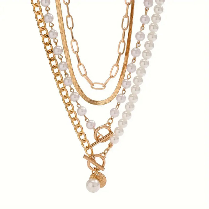 Modern Pearl Layered Necklace Set