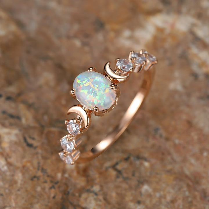 Opal Crescent Moon Ring
