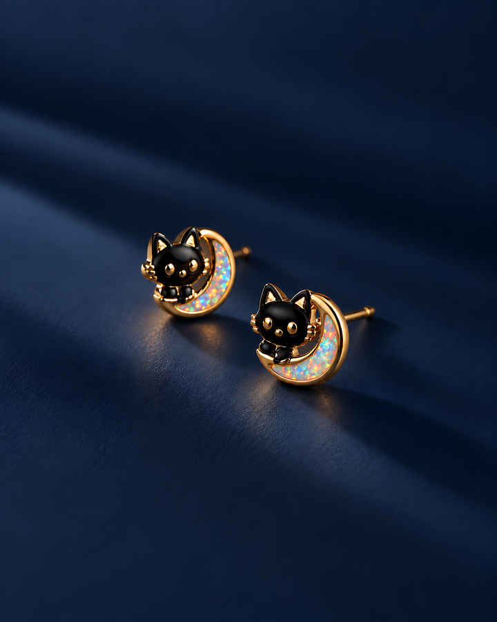 Moon Cat Opal Stud Earrings