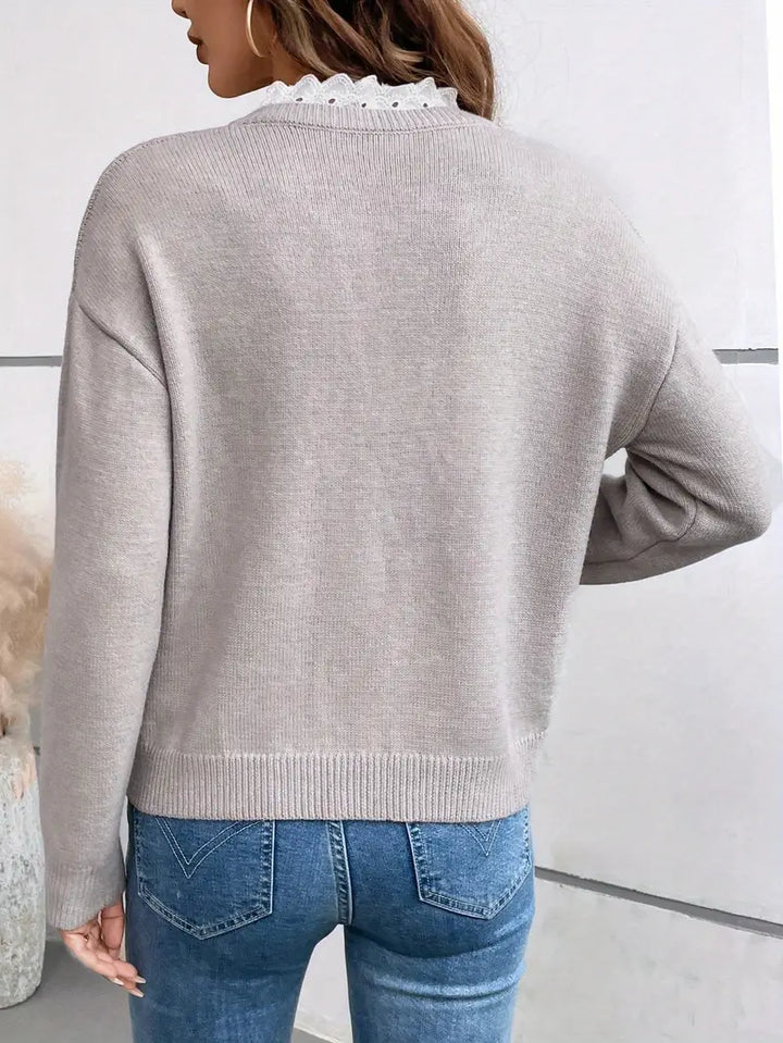 Marielle | Lace Trim V Neck Jumper