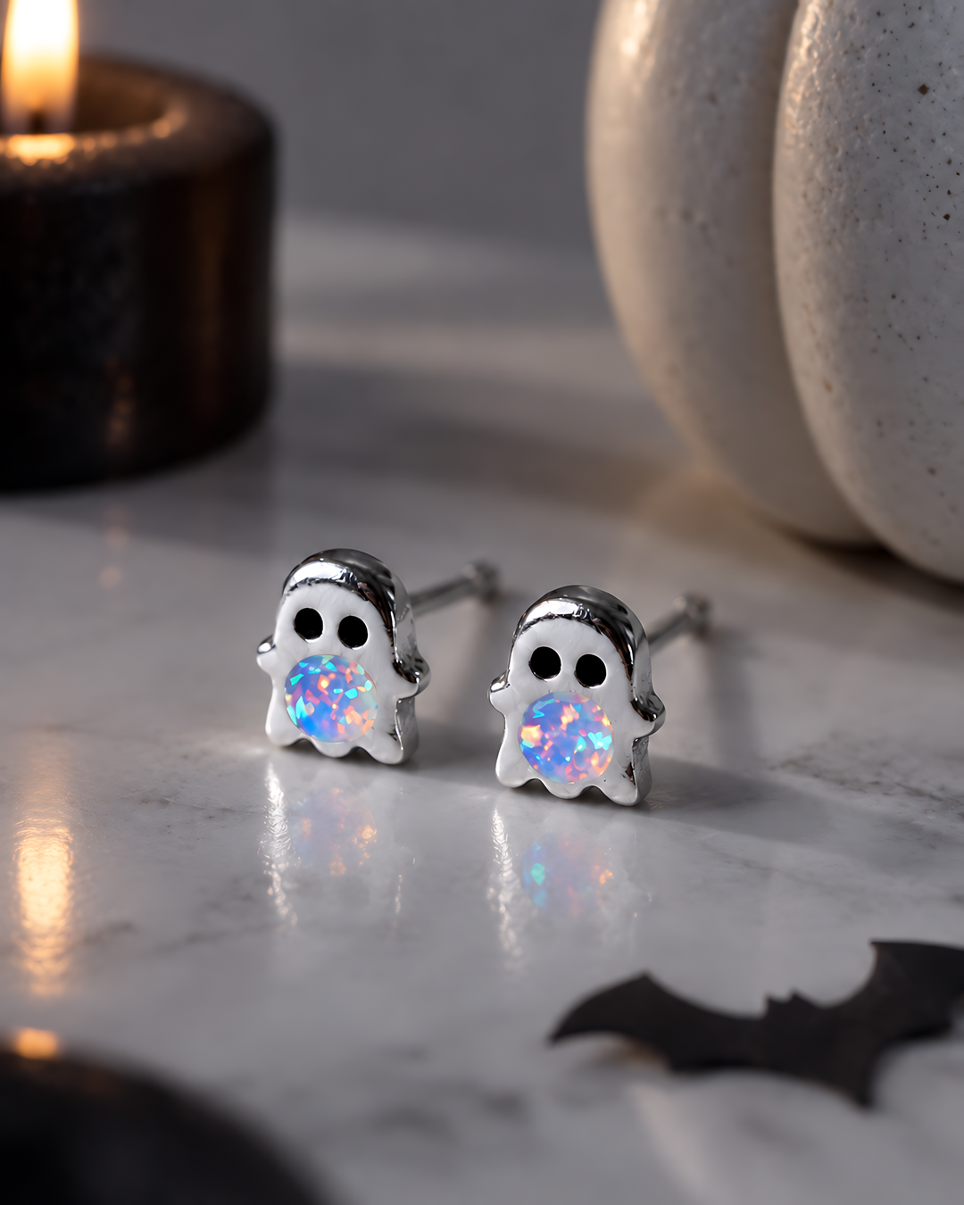 Ghost Round Opal Stud Earrings