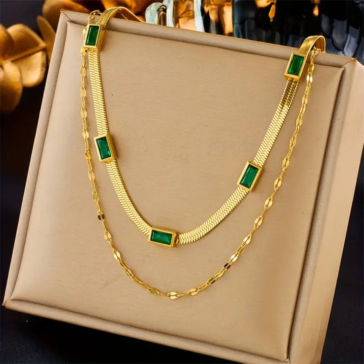 Sorella Gem Double-Layer Retro Necklace