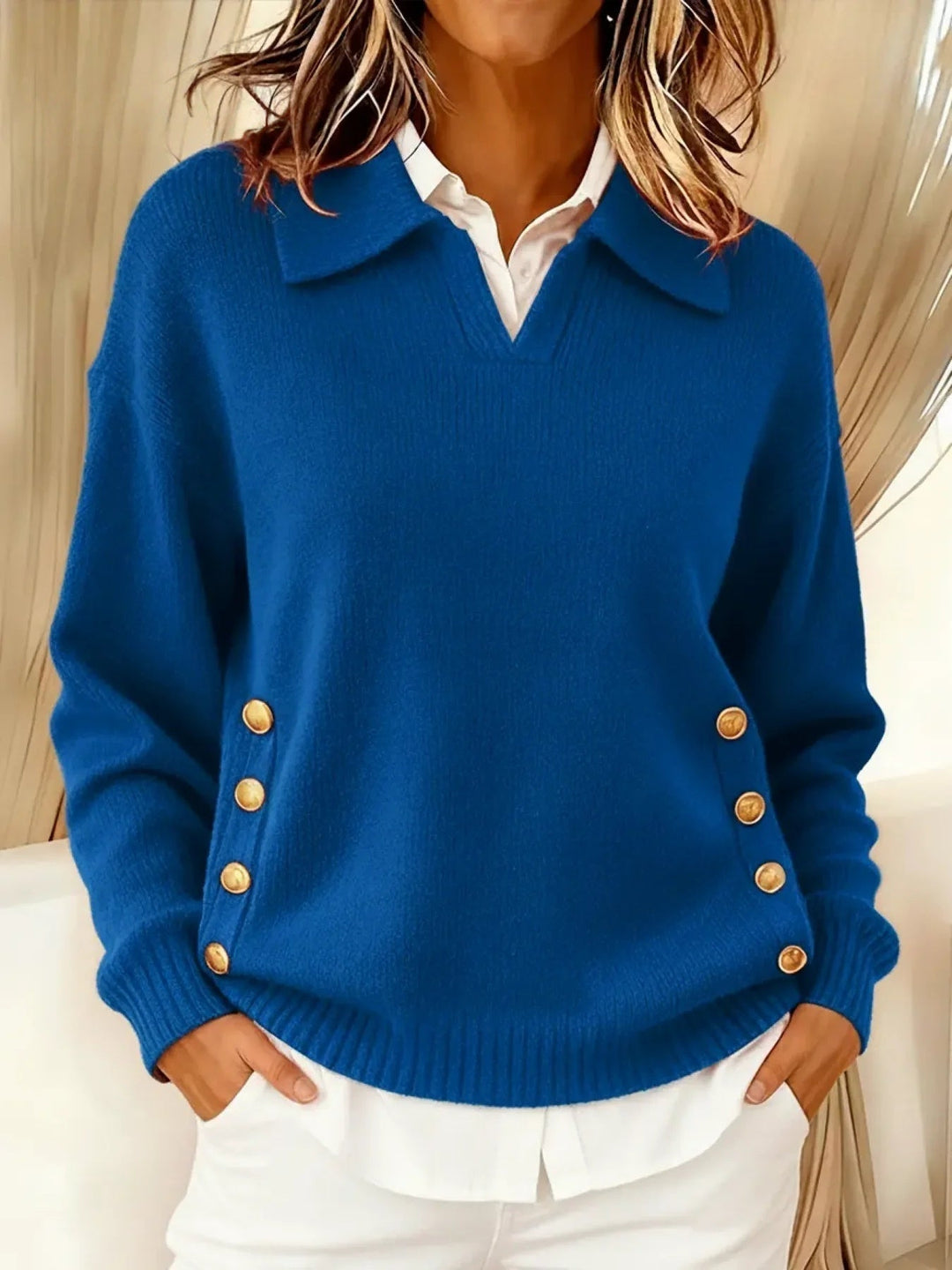 Thérèse | Buttoned Polo Collar Jumper