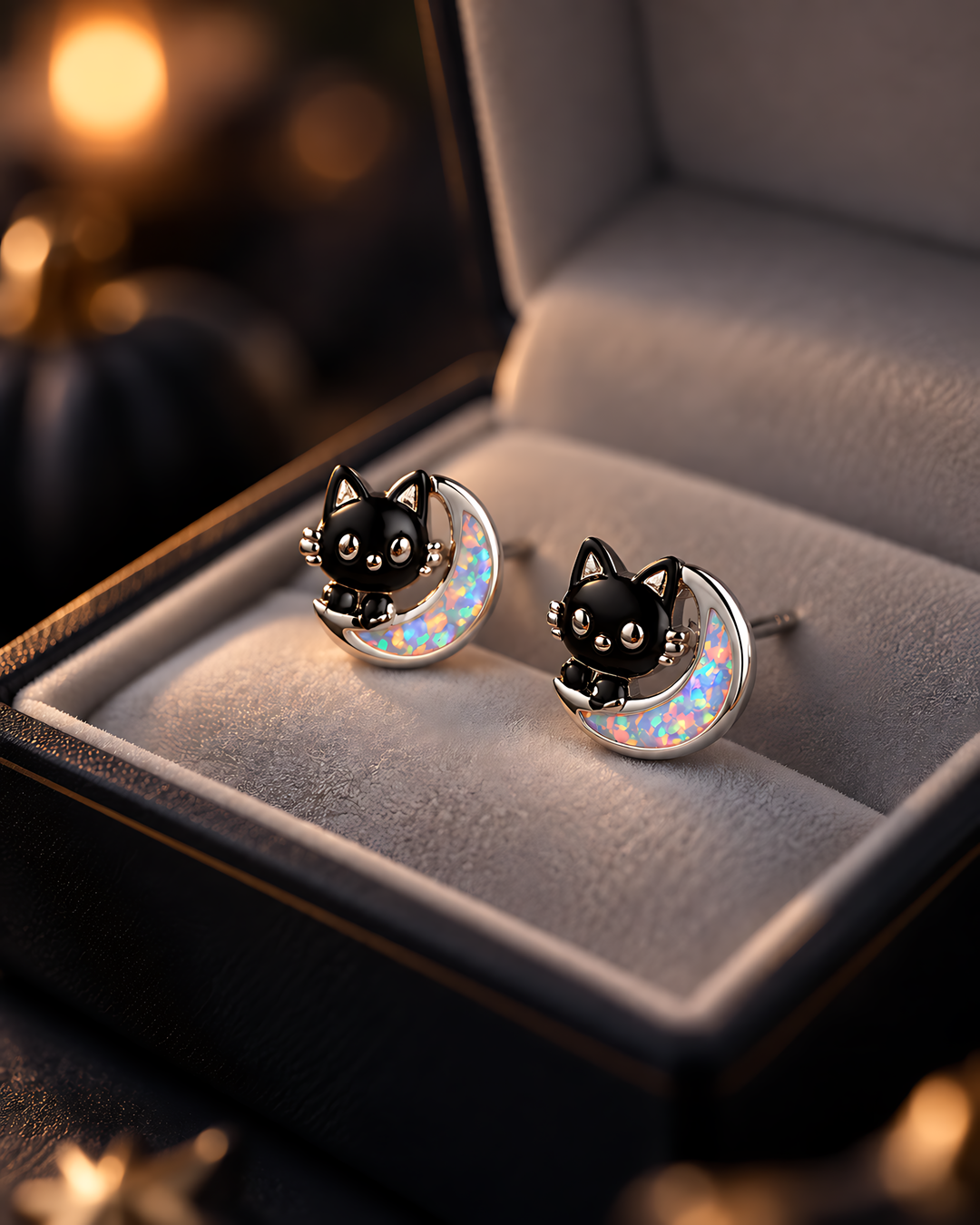 Moon Cat Opal Stud Earrings