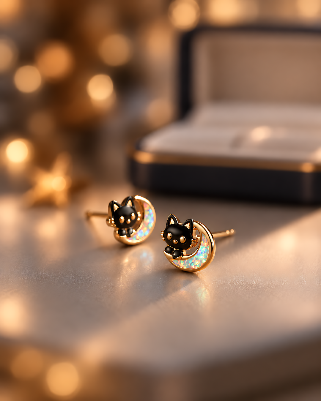 Moon Cat Opal Stud Earrings