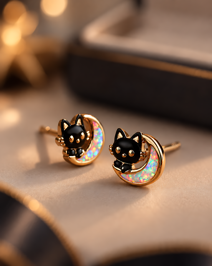 Moon Cat Opal Stud Earrings