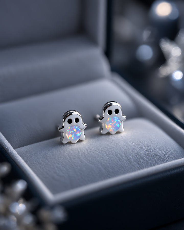 Ghost Round Opal Stud Earrings