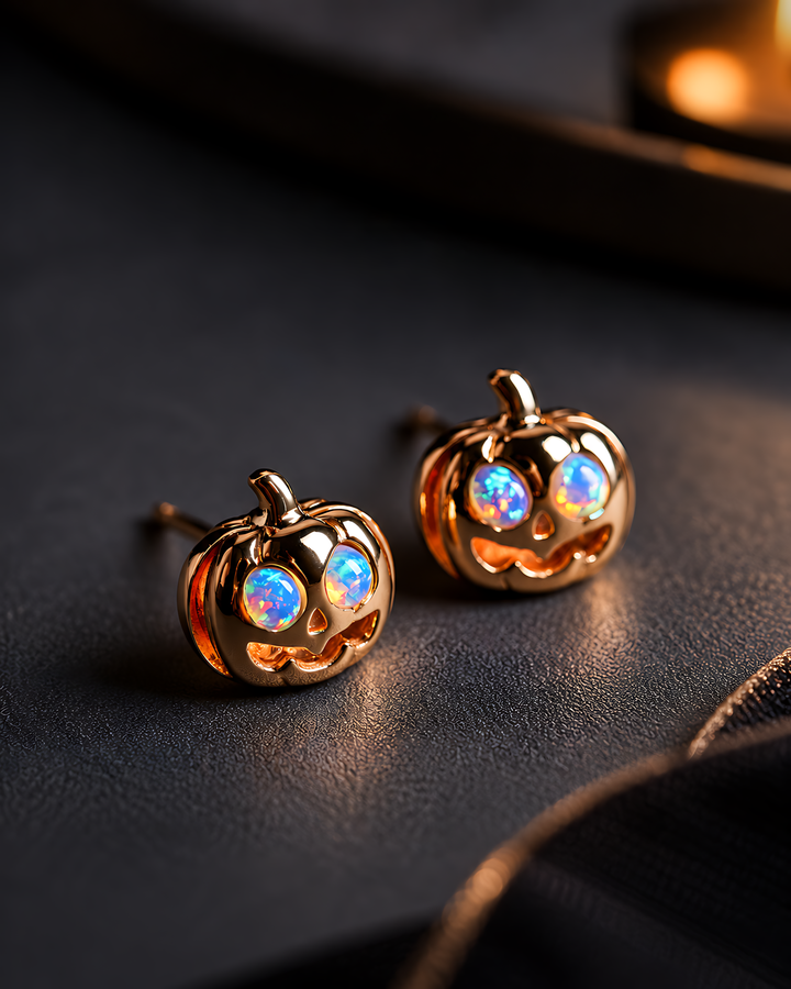 Jack-o’-Lantern Opal Stud Earrings