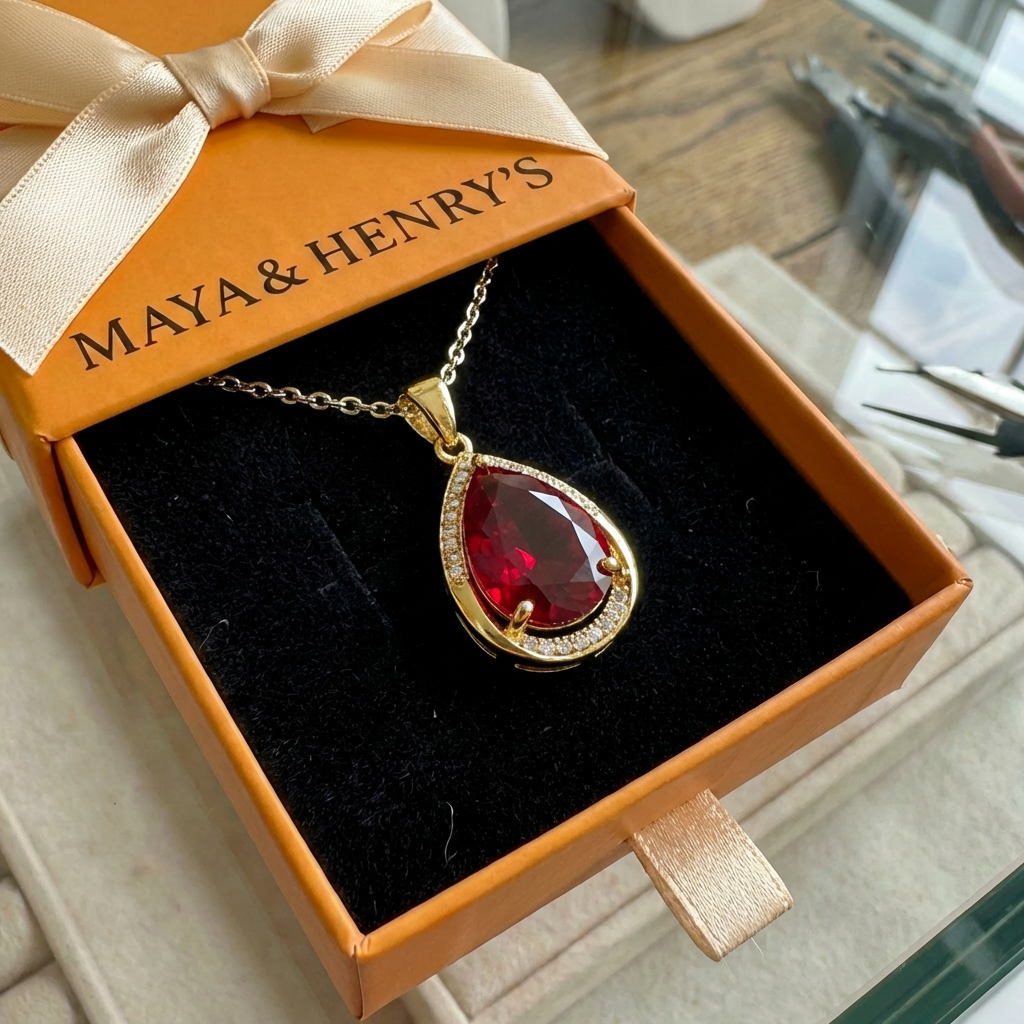 Ruby Teardrop Pendant Necklace