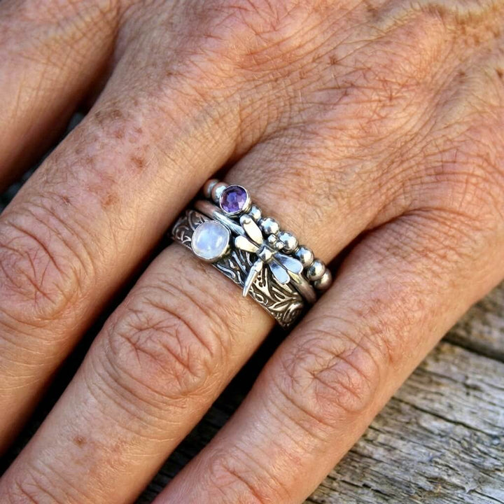 Vintage Dragonfly Purple Zirconia Ring