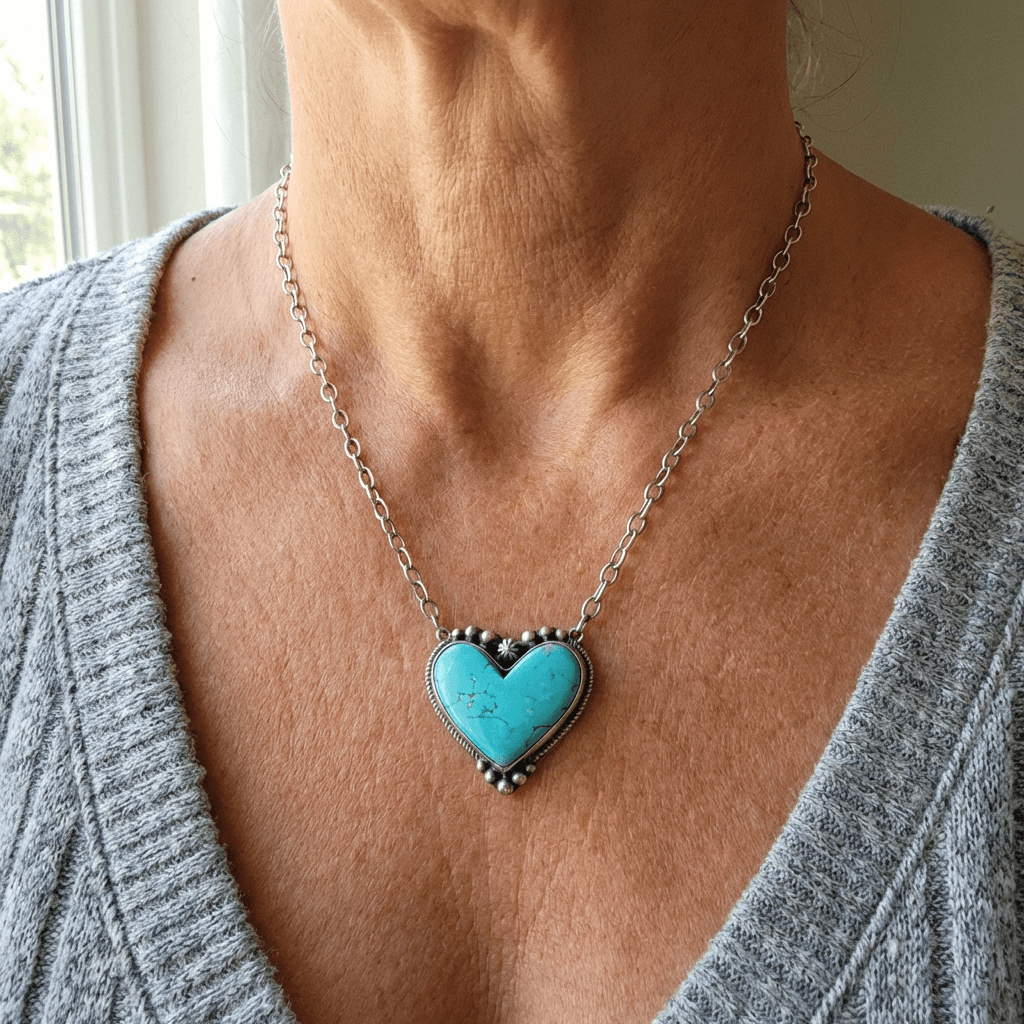 Vintage Turquoise Heart Pattern Necklace