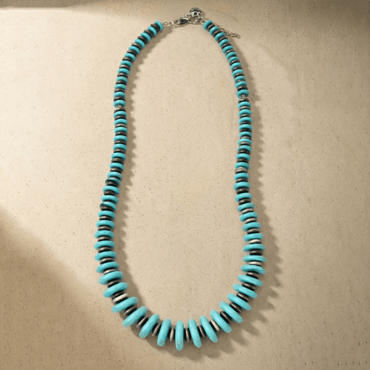 Elegant Vintage Boho Turquoise Disc Bead Necklace
