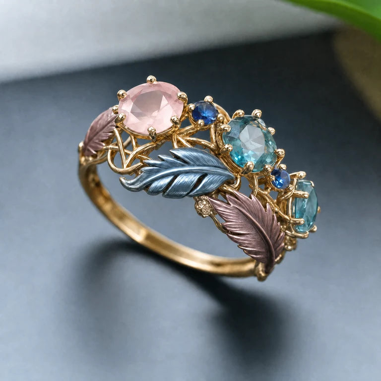Antique Exotic Feather Crystal Ring