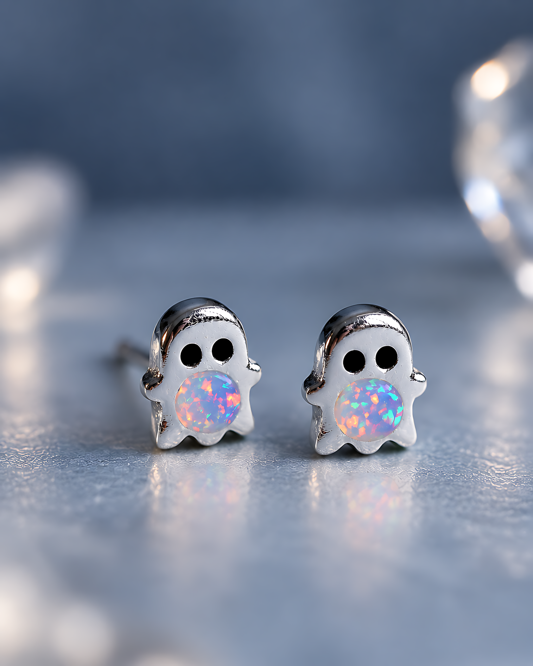 Ghost Round Opal Stud Earrings