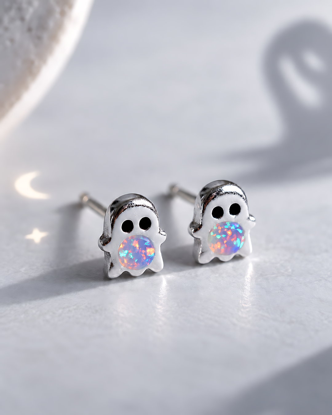Ghost Round Opal Stud Earrings