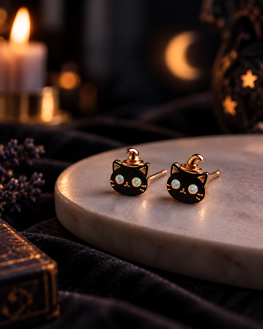Witch Cat Opal Stud Earrings