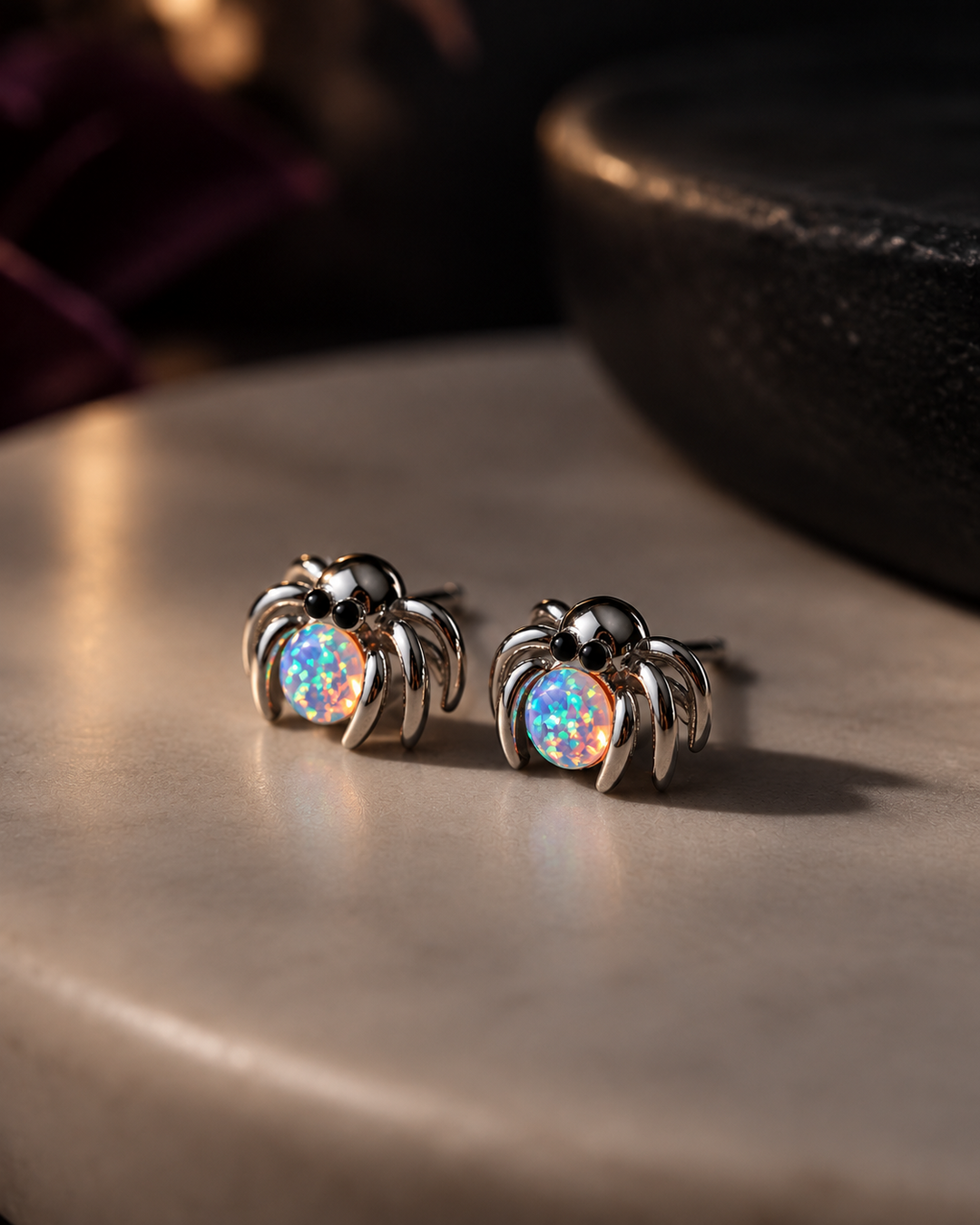 Spider Opal Stud Earrings
