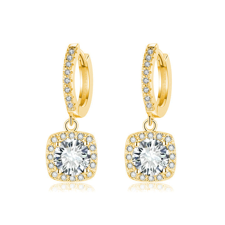 Square Halo Drop Earrings (Gold)