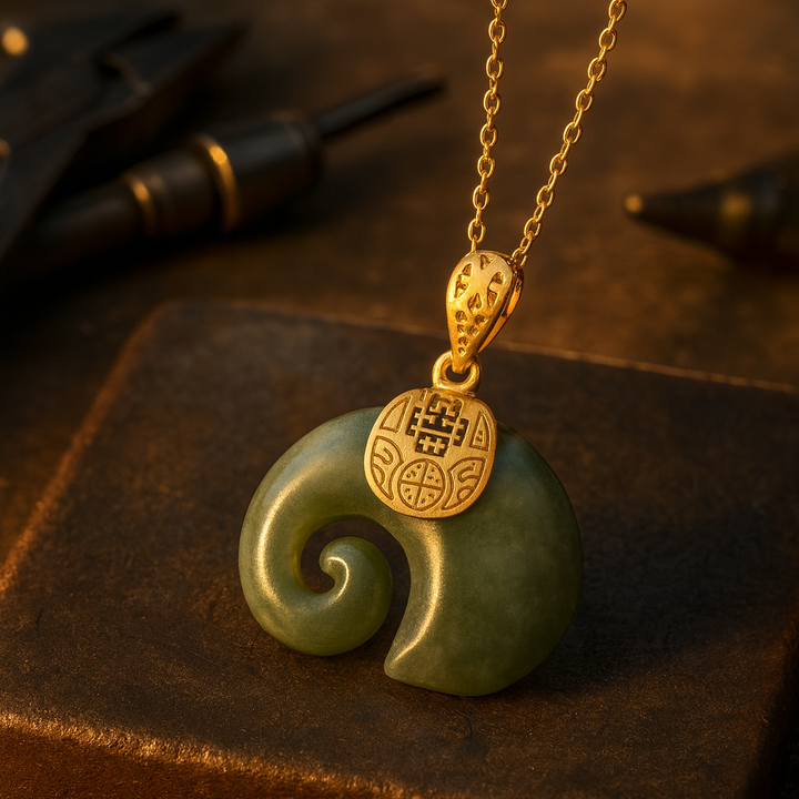 Hetian Jade Elephant Pendant Necklace 18K Gold Plated Chain for Women