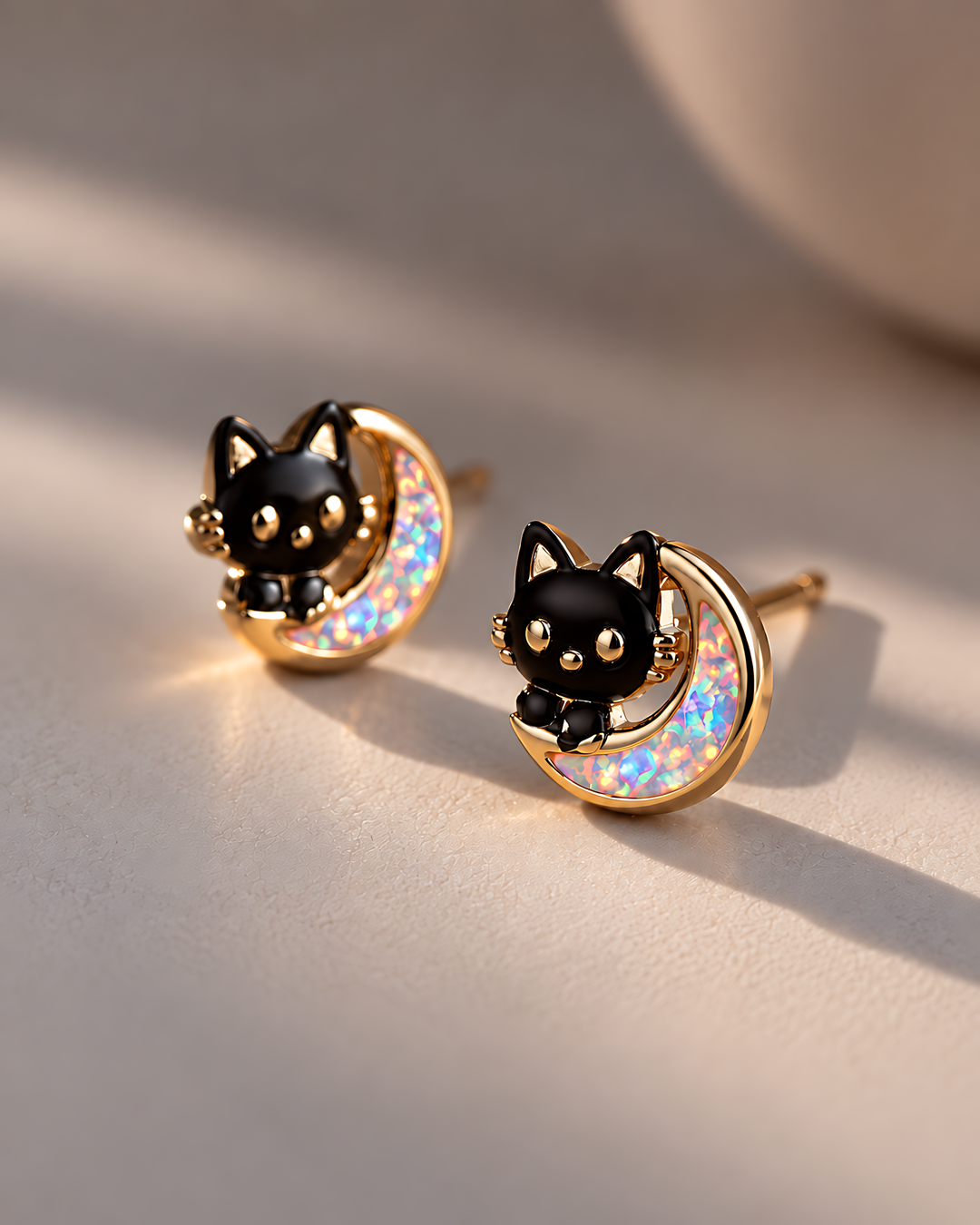 Moon Cat Opal Stud Earrings