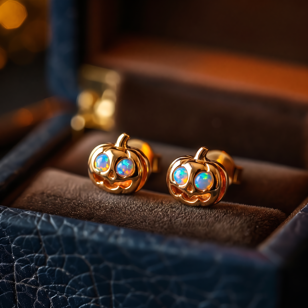 Jack-o’-Lantern Opal Stud Earrings