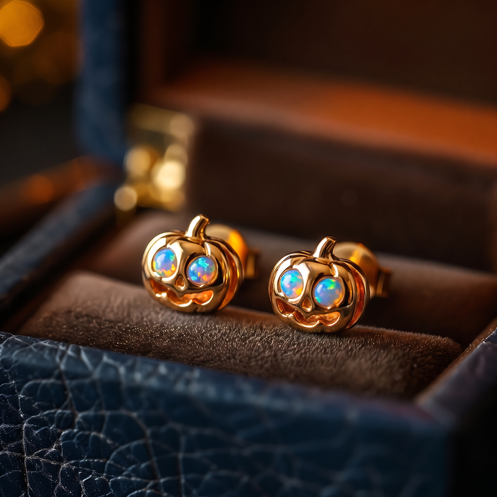 Jack-o’-Lantern Opal Stud Earrings