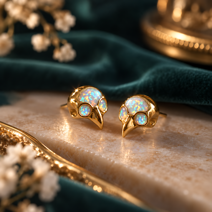 Bird Skull Opal Stud Earrings