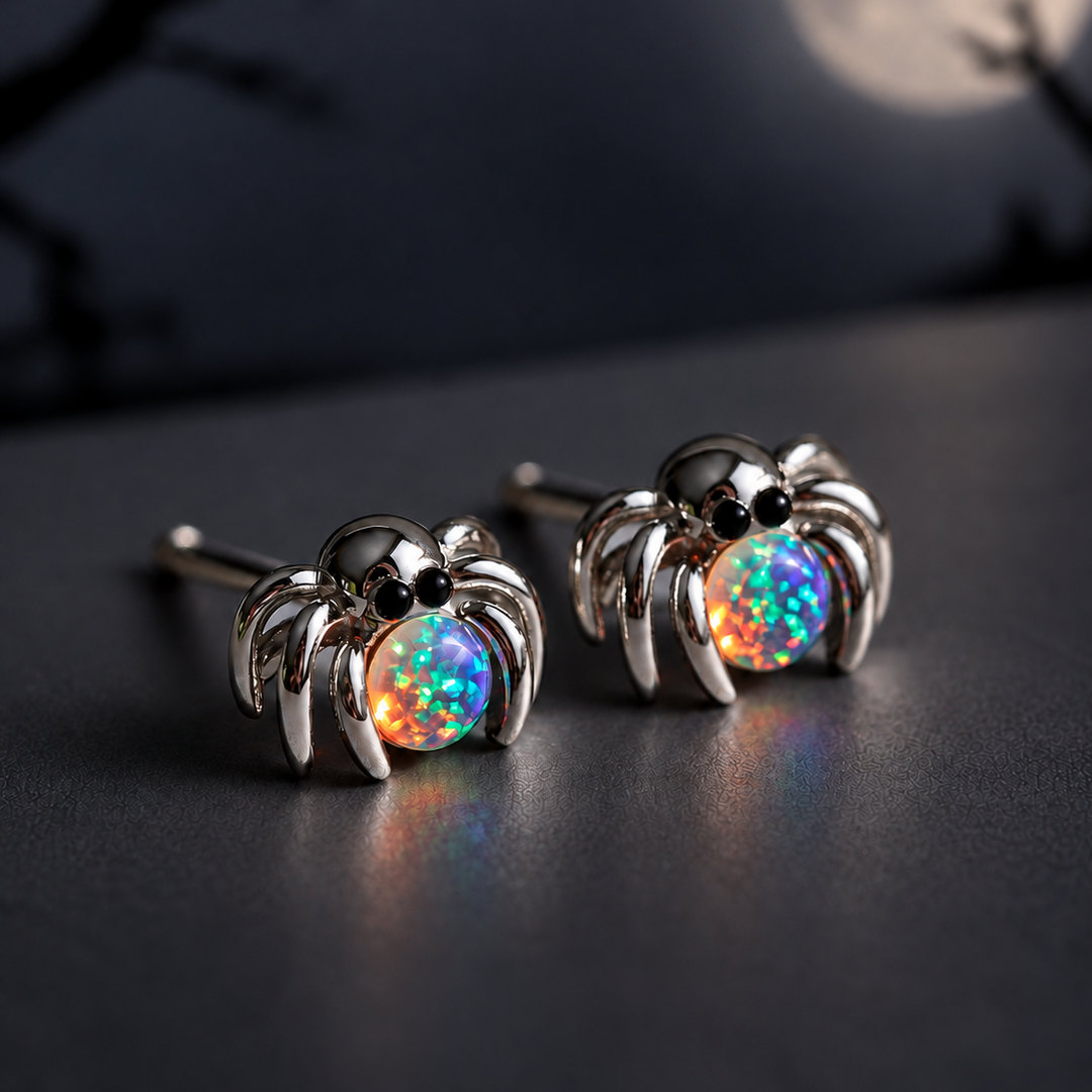 Spider Opal Stud Earrings