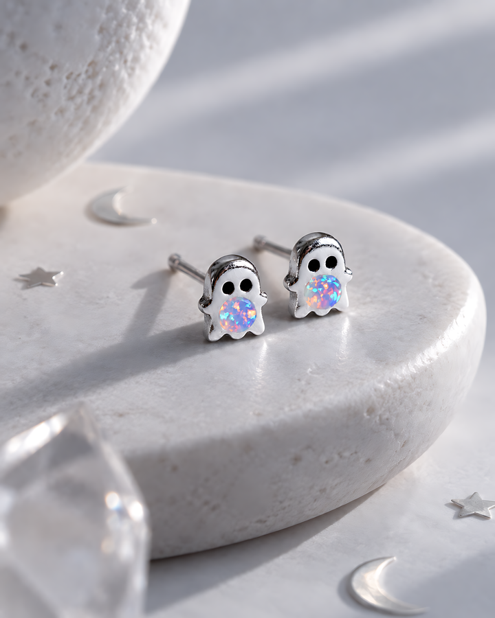 Ghost Round Opal Stud Earrings