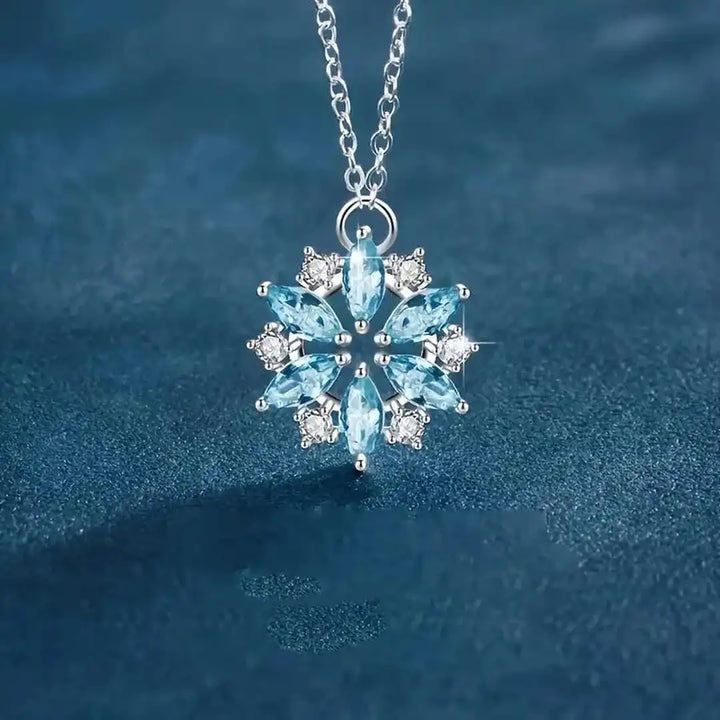 Blue Snowflake Floral Pendant Necklace