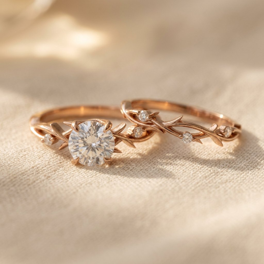 Vintage White Gold Colored Filigree Oval Ring Set