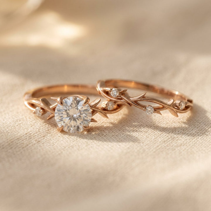 Vintage White Gold Colored Filigree Oval Ring Set
