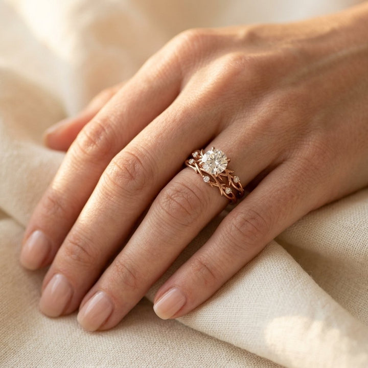 Vintage White Gold Colored Filigree Oval Ring Set