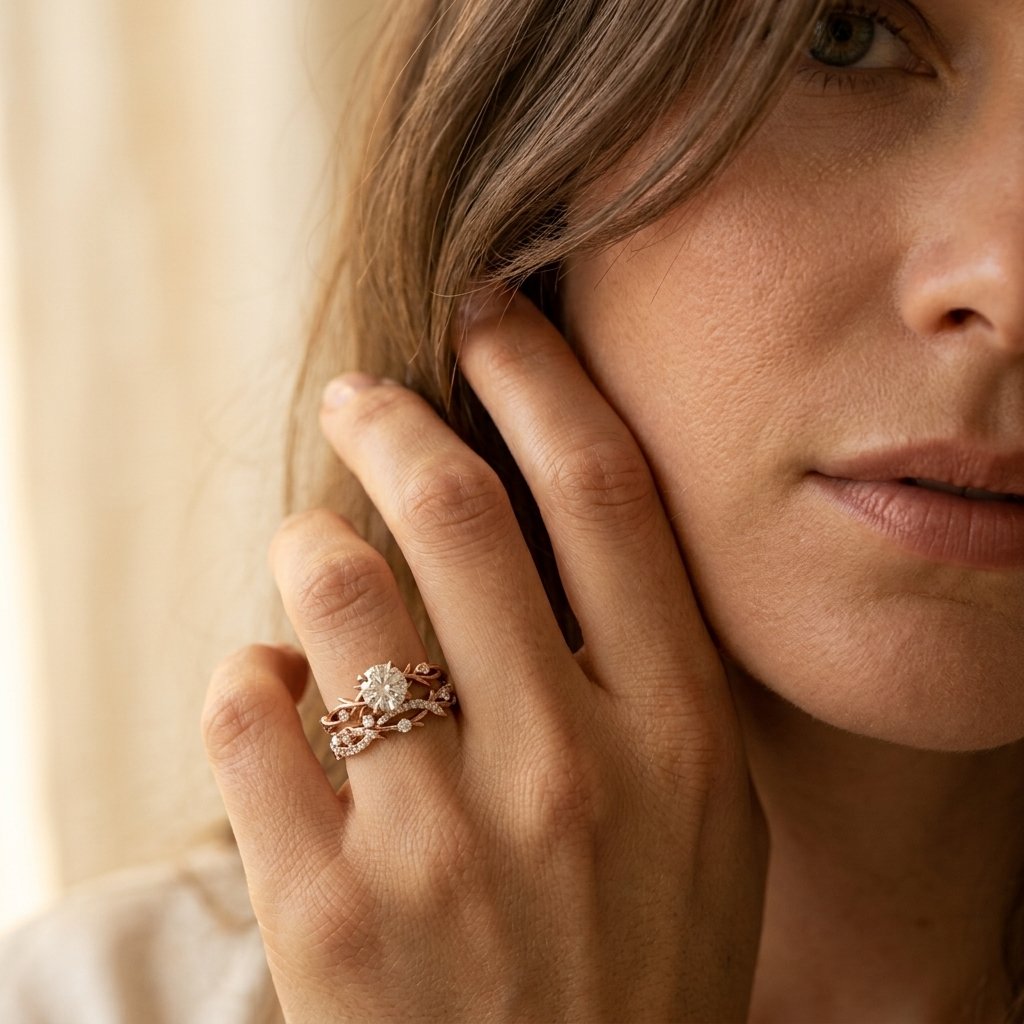 Vintage White Gold Colored Filigree Oval Ring Set