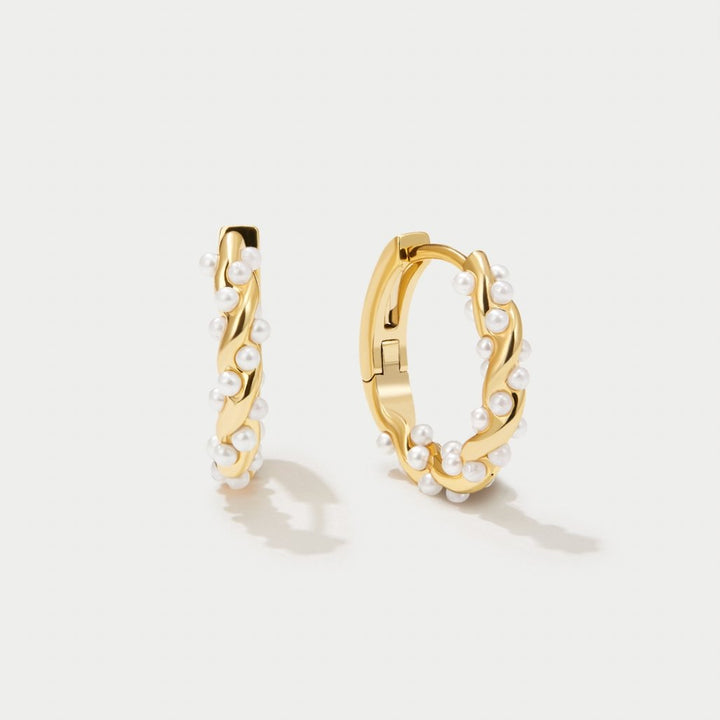 Twirled Pearl Hoop Earrings